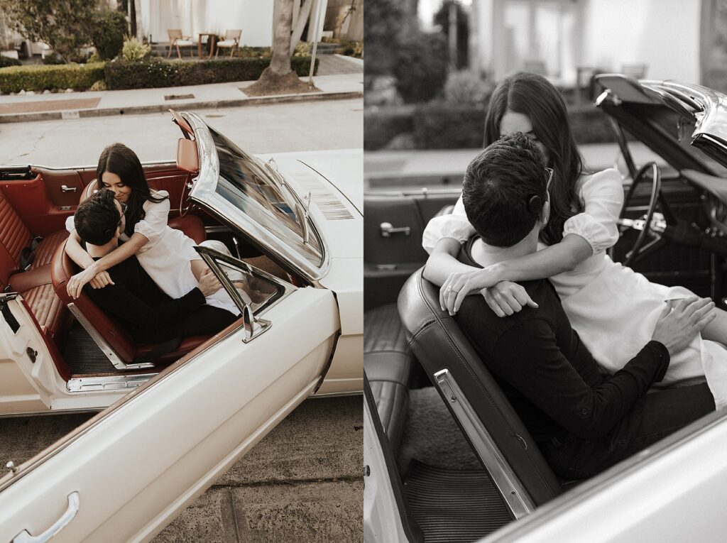 OC Beach Couples Session with convertible car Photographed by NICOLE KIRSHNER
