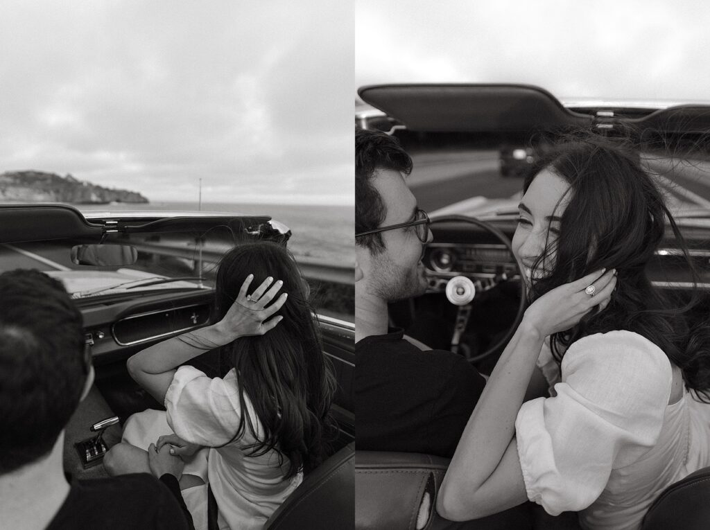 OC Beach Couples Session with convertible car Photographed by NICOLE KIRSHNER
